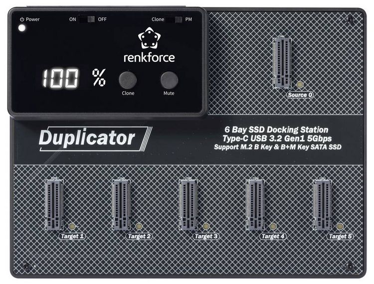 Produktbild: Renkforce RF-6BDS-350 5fach Festplatten-Kopierstation M.2 SATA 6 Gb/s, USB-C&reg;