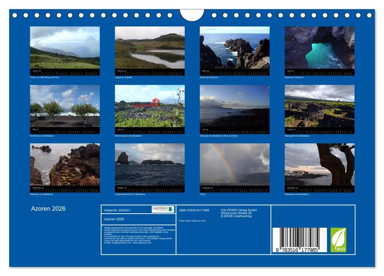 Produktbild: Azoren 2026 (Wandkalender 2026 DIN A4 quer), CALVENDO Monatskalender