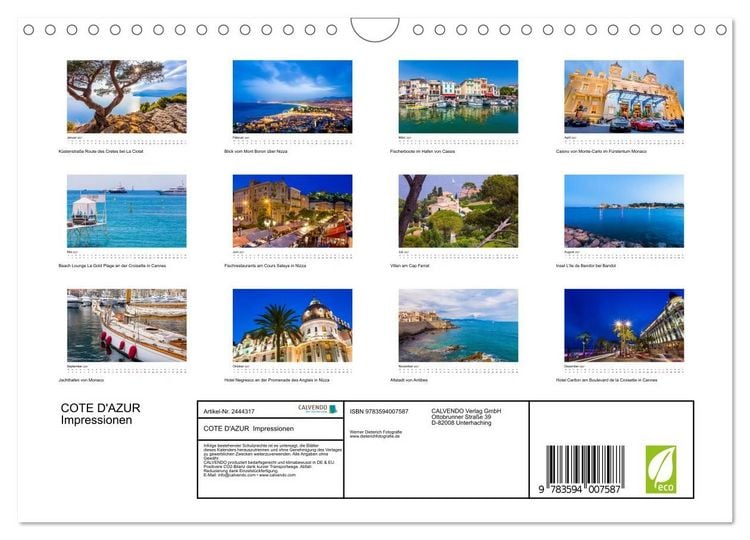 Produktbild: COTE D'AZUR Impressionen (Wandkalender 2027 DIN A4 quer), CALVENDO Monatskalender