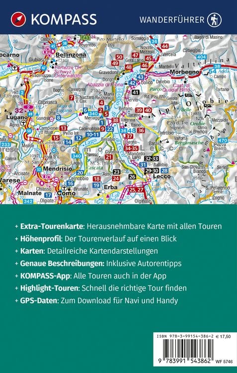 Produktbild: KOMPASS Wanderf&uuml;hrer Comer See, 50 Touren mit Extra-Tourenkarte