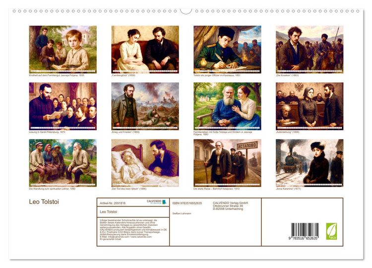 Produktbild: Leo Tolstoi (hochwertiger Premium Wandkalender 2026 DIN A2 quer), Kunstdruck in Hochglanz