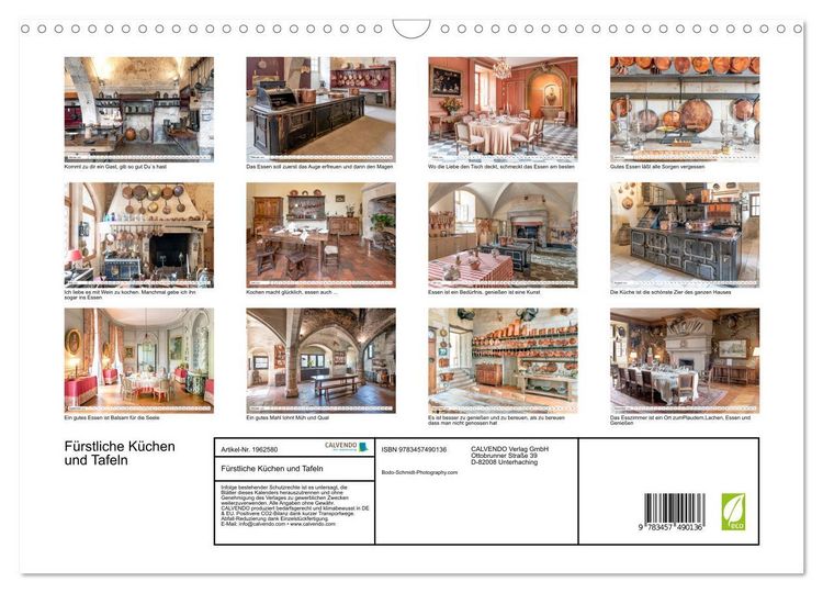 Produktbild: F&uuml;rstliche K&uuml;chen und Tafeln (Wandkalender 2026 DIN A3 quer), CALVENDO Monatskalender