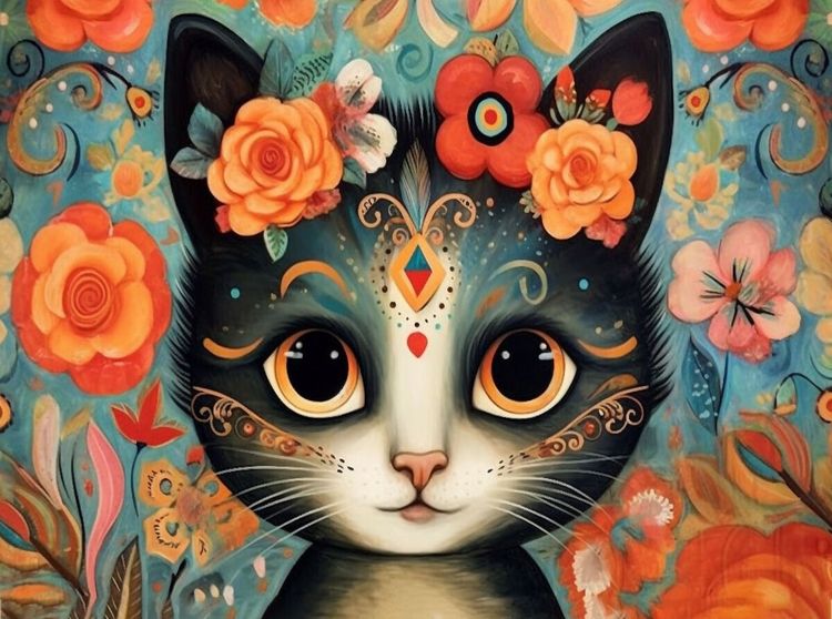 Produktbild: CALVENDO Puzzle Katze Im Stil von Frieda Kahlo | 2000 Teile Lege-Gr&ouml;&szlig;e 90x67cm Foto-Puzzle f&uuml;r gl&uuml;ckliche Stunden