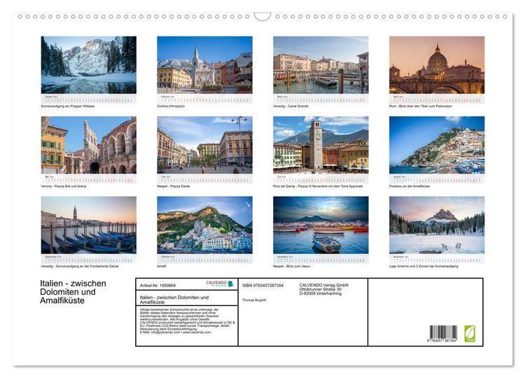 Produktbild: Italien - zwischen Dolomiten und Amalfik&uuml;ste (Wandkalender 2026 DIN A2 quer), CALVENDO Monatskalender