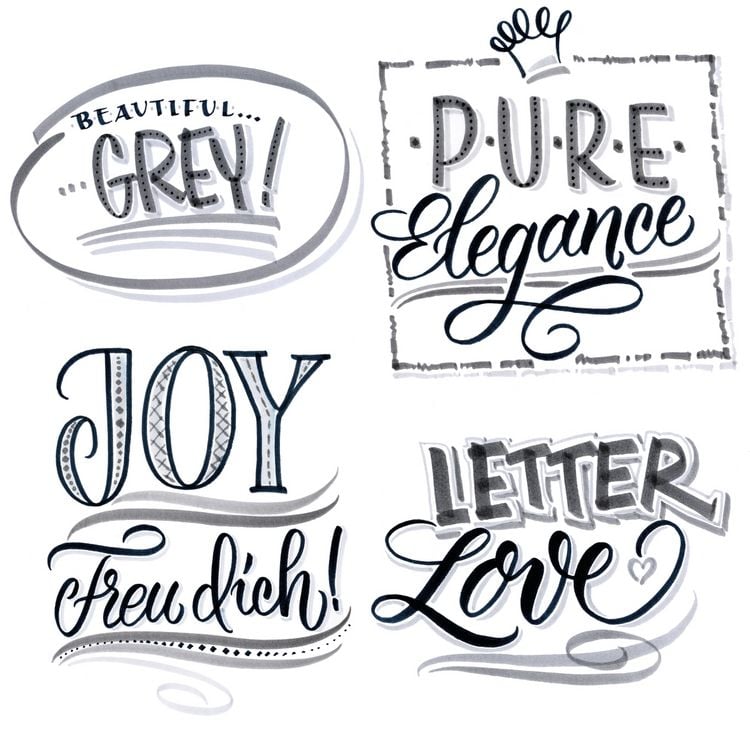 Produktbild: ONLINE Kalligraphiestifte Calli Brush Grey Edition grau 5 St&uuml;ck