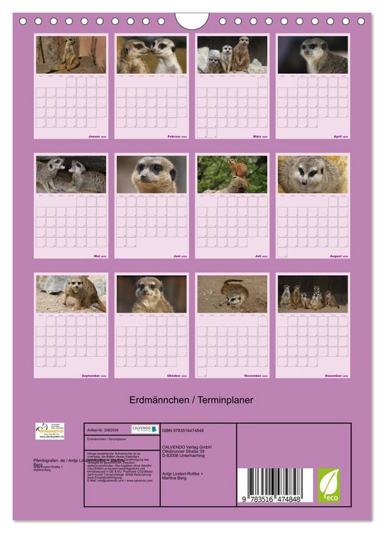 Produktbild: Erdm&auml;nnchen / Terminplaner (Wandkalender 2026 DIN A4 hoch), CALVENDO Monatskalender