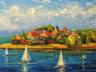 Produktbild: CALVENDO Puzzle Dorf auf einer Halbinsel in einem gro&szlig;en See | 1000 Teile Lege-Gr&ouml;&szlig;e 64x48cm Foto-Puzzle f&uuml;r gl&uuml;ckliche Stunden