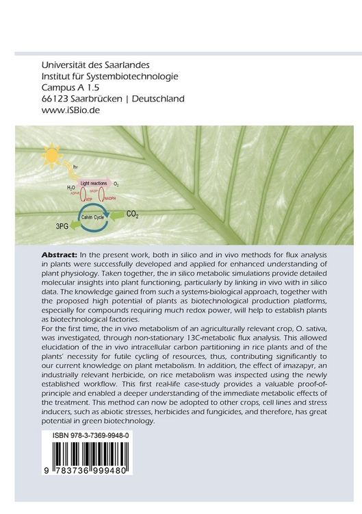 Produktbild: Whole plant in vivo and in silico metabolic flux analysis: towards biotechnological application