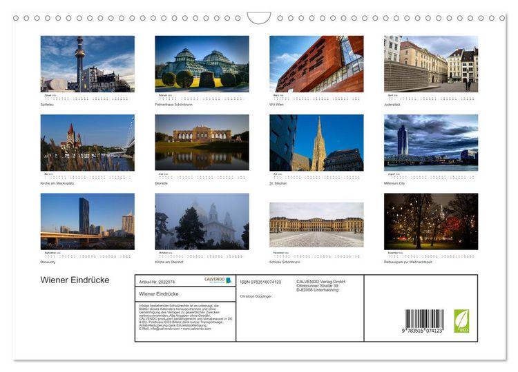 Produktbild: Wiener Eindr&uuml;cke (Wandkalender 2026 DIN A3 quer), CALVENDO Monatskalender