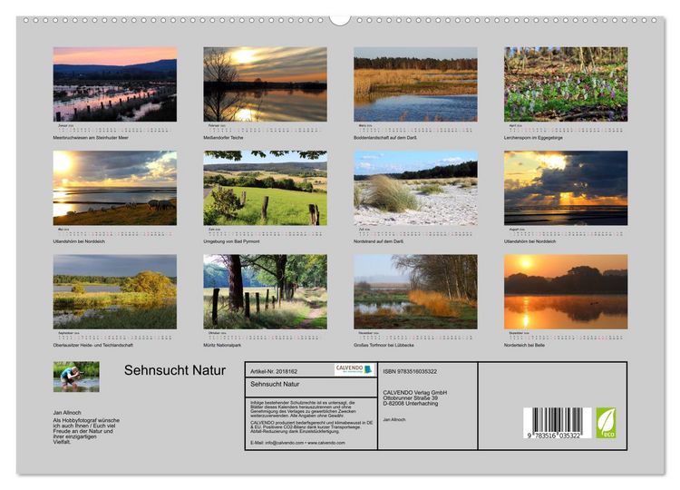 Produktbild: Sehnsucht Natur (hochwertiger Premium Wandkalender 2026 DIN A2 quer), Kunstdruck in Hochglanz