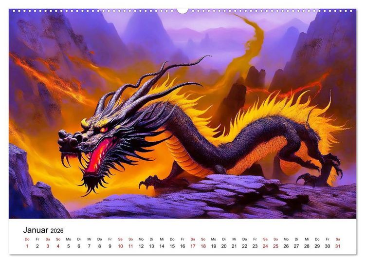Produktbild: Drachen - Furchterregende und imposante Fabelwesen (hochwertiger Premium Wandkalender 2026 DIN A2 quer), Kunstdruck in Hochglanz