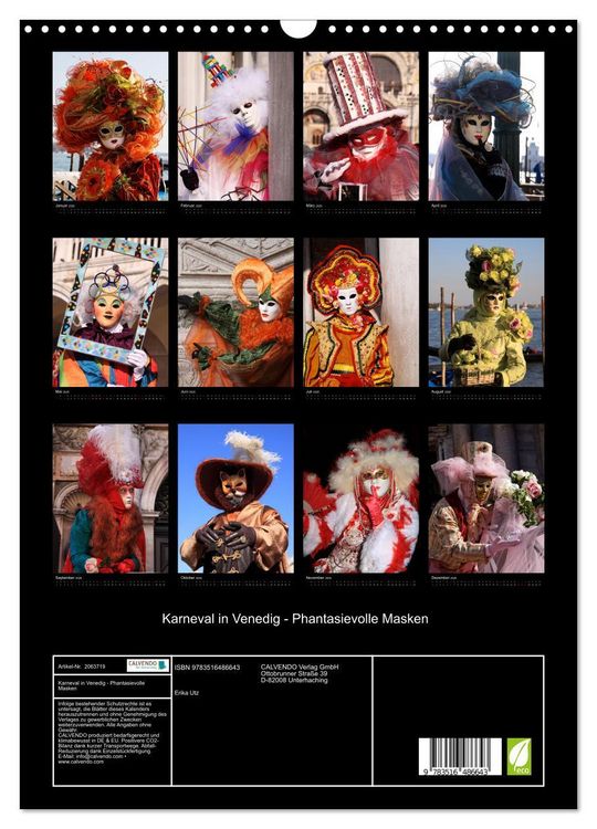 Produktbild: Karneval in Venedig - Phantasievolle Masken (Wandkalender 2026 DIN A3 hoch), CALVENDO Monatskalender