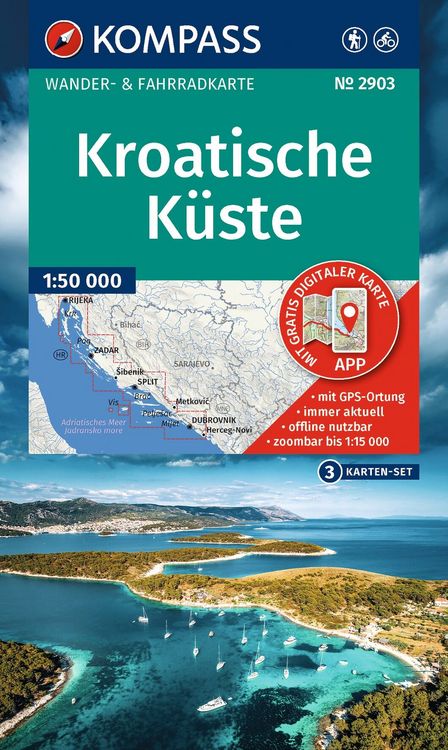 Produktbild: KOMPASS Wanderkarten-Set 2903 Kroatische K&uuml;ste mit Inseln (3 Karten) 1:95.000