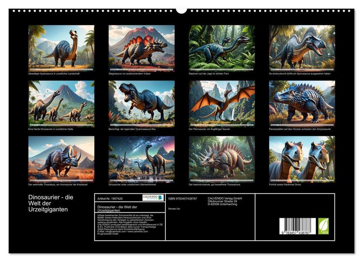 Produktbild: Dinosaurier - die Welt der Urzeitgiganten (hochwertiger Premium Wandkalender 2026 DIN A2 quer), Kunstdruck in Hochglanz