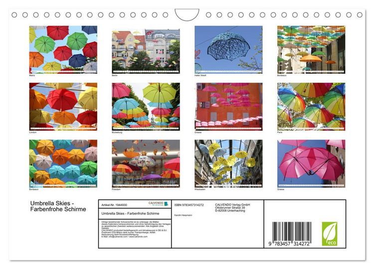 Produktbild: Umbrella Skies - Farbenfrohe Schirme (Wandkalender 2026 DIN A4 quer), CALVENDO Monatskalender