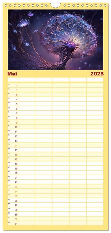 Produktbild: Familienplaner 2026 - Kosmische Bl&uuml;ten mit 5 Spalten (Wandkalender, 21 x 45 cm) CALVENDO