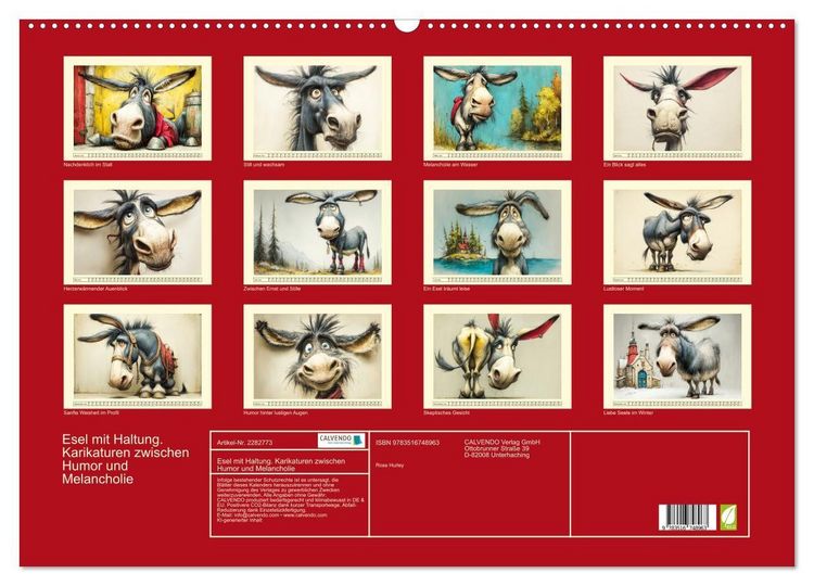 Produktbild: Esel mit Haltung. Karikaturen zwischen Humor und Melancholie (Wandkalender 2026 DIN A2 quer), CALVENDO Monatskalender