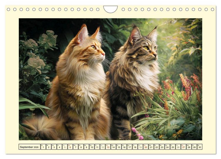 Produktbild: Main-Coon-Katzen. Die imposanten Waldkatzen im Garten (Wandkalender 2026 DIN A4 quer), CALVENDO Monatskalender