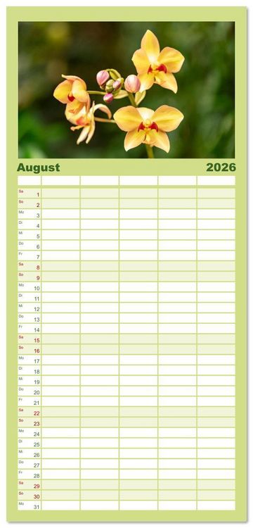 Produktbild: Familienplaner 2026 - Orchidaceae - Orchideen mit 5 Spalten (Wandkalender, 21 x 45 cm) CALVENDO