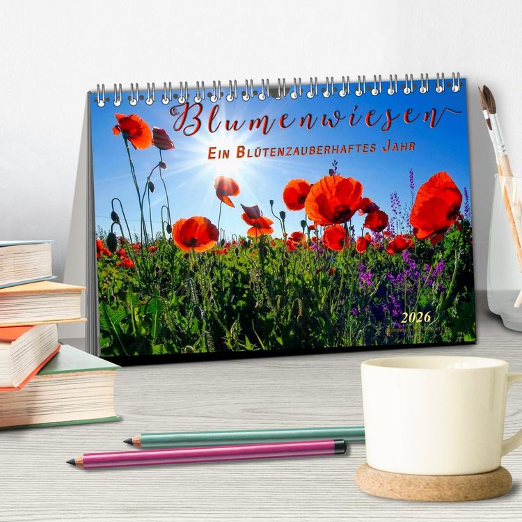 Produktbild: Blumenwiesen &ndash; ein bl&uuml;tenzauberhaftes Jahr (Tischkalender 2026 DIN A5 quer), CALVENDO Monatskalender