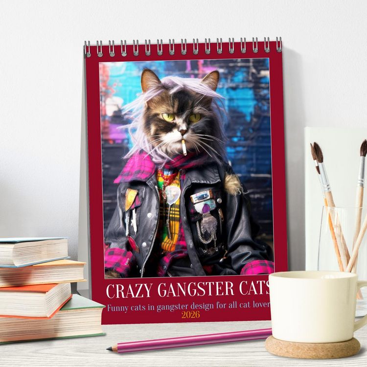 Produktbild: Crazy gangster cats (Desk Calendar 2026 DIN A5 portrait), CALVENDO 12 Month DeskCalendar