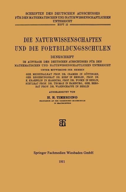 Produktbild: Die Naturwissenschaften und die Fortbildungsschulen