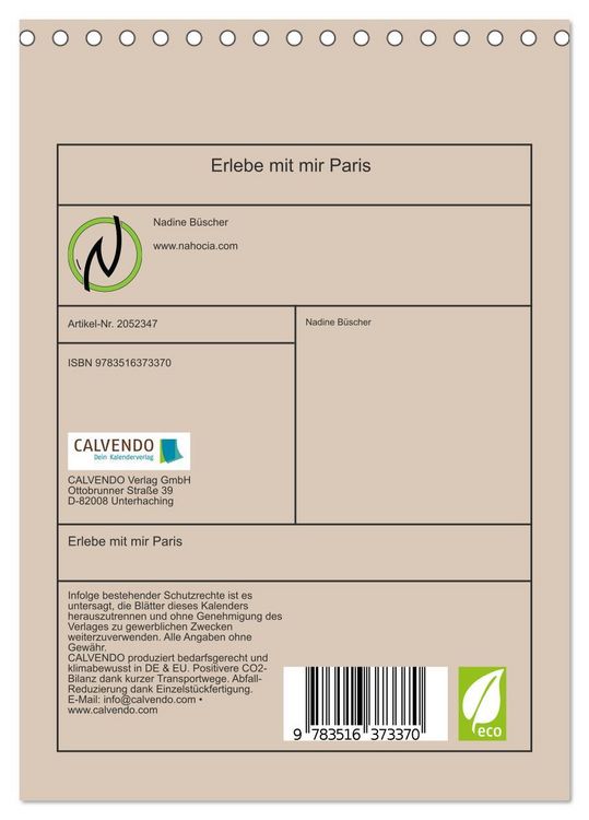 Produktbild: Erlebe mit mir Paris (Tischkalender 2026 DIN A5 hoch), CALVENDO Monatskalender