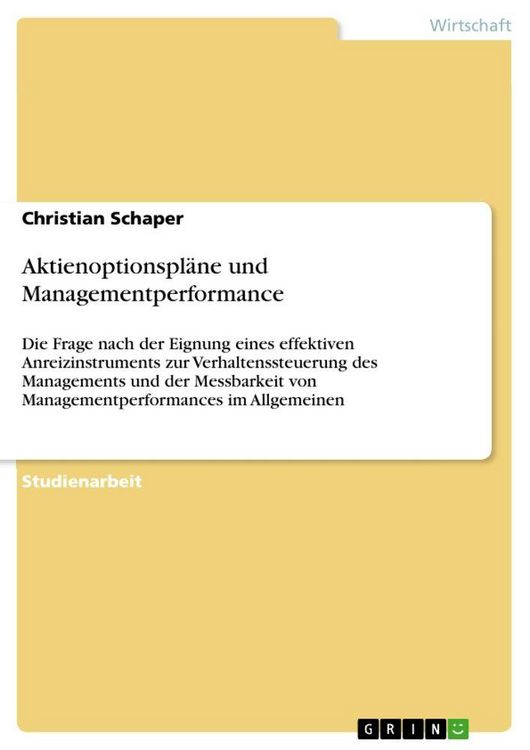 Produktbild: Aktienoptionspl&auml;ne und Managementperformance