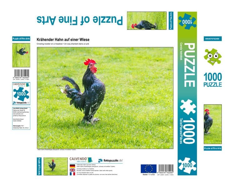 Produktbild: CALVENDO Puzzle Kr&auml;hender Hahn auf einer Wiese | 1000 Teile Lege-Gr&ouml;&szlig;e 64x48cm Foto-Puzzle f&uuml;r gl&uuml;ckliche Stunden
