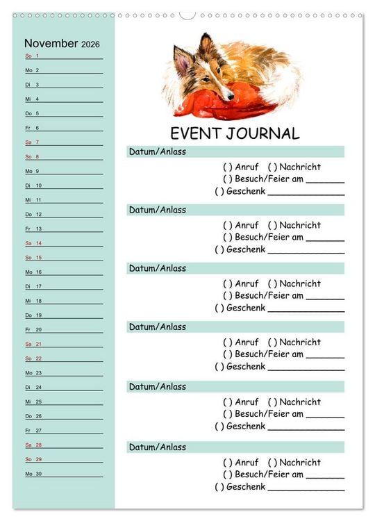 Produktbild: B-DAY PLANER - Aquarell Hunderassen - F&uuml;r Termine, Geschenke, Eventdetails & mehr (hochwertiger Premium Wandkalender 2026 DIN A2 hoch), Kunstdruck in Hochglanz