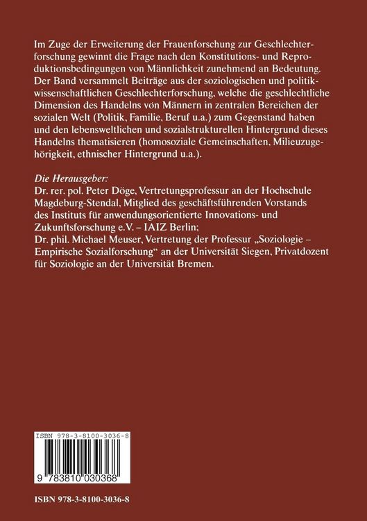 Produktbild: M&auml;nnlichkeit und soziale Ordnung
