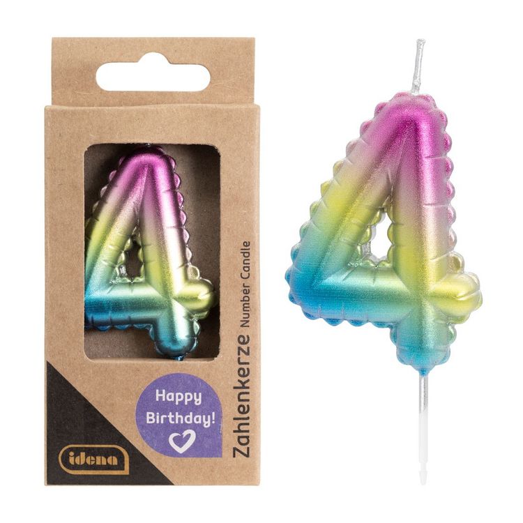 Produktbild: Idena Zahlenkerze 4 Regenbogen metallic