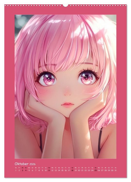 Produktbild: Zauberhafte Momente. Rosa Tr&auml;ume im Manga-Stil (Wandkalender 2026 DIN A2 hoch), CALVENDO Monatskalender