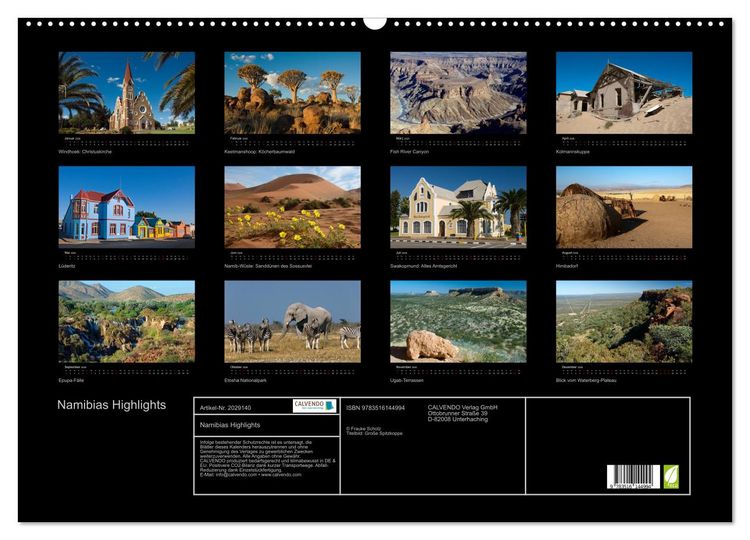 Produktbild: Namibias Highlights (Wandkalender 2026 DIN A2 quer), CALVENDO Monatskalender