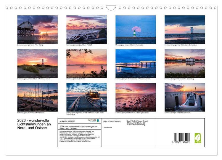 Produktbild: 2026 - wundervolle Lichtstimmungen an Nord- und Ostsee (Wandkalender 2026 DIN A3 quer), CALVENDO Monatskalender