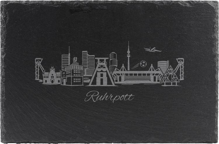 Produktbild: Stadtblick Buffetplatte rechteckig, aus Schiefer, Motiv Ruhrpott