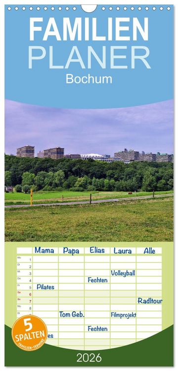 Produktbild: Familienplaner 2026 - Bochum mit 5 Spalten (Wandkalender, 21 x 45 cm) CALVENDO