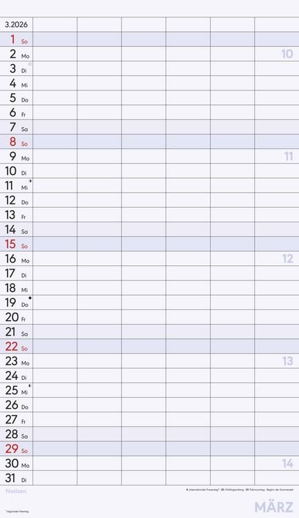 Produktbild: Superplaner XL 2026 6 Spalten - Familien-Timer 26x45 cm - Offset-Papier - mit Ferienterminen - Wand-Planer - Familienkalender - Alpha Edition