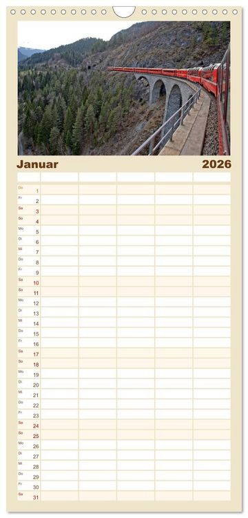 Produktbild: Familienplaner 2026 - Schweizer Eisenbahn mit 5 Spalten (Wandkalender, 21 x 45 cm) CALVENDO