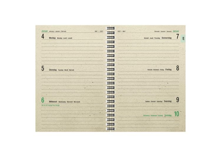 Produktbild: Wochenbuch 1W/2S Graspapier 2027
