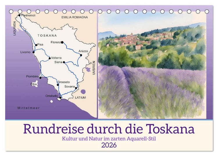 Produktbild: Rundreise durch die Toskana (Tischkalender 2026 DIN A5 quer), CALVENDO Monatskalender