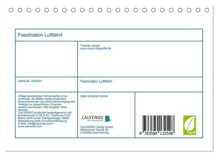 Produktbild: Faszination Luftfahrt (Tischkalender 2027 DIN A5 quer), CALVENDO Monatskalender