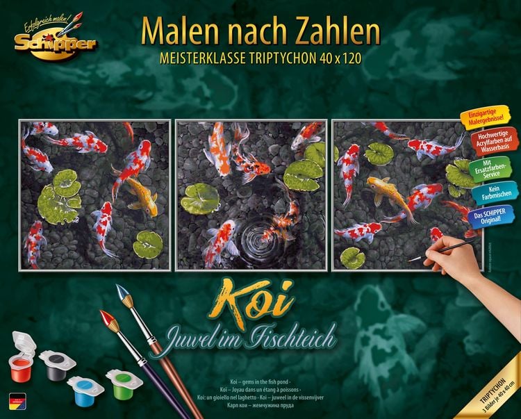 Produktbild: Schipper Malen-nach-Zahlen - Meisterklasse - Triptychon - Koi - Juwel im Fischteich