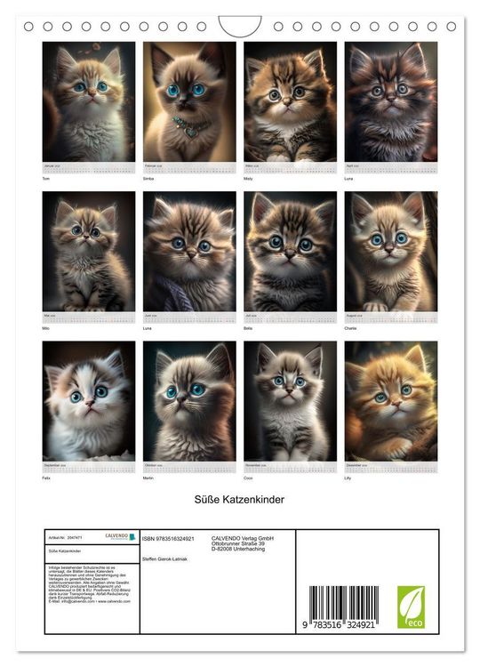 Produktbild: S&uuml;&szlig;e Katzenkinder (Wandkalender 2026 DIN A4 hoch), CALVENDO Monatskalender