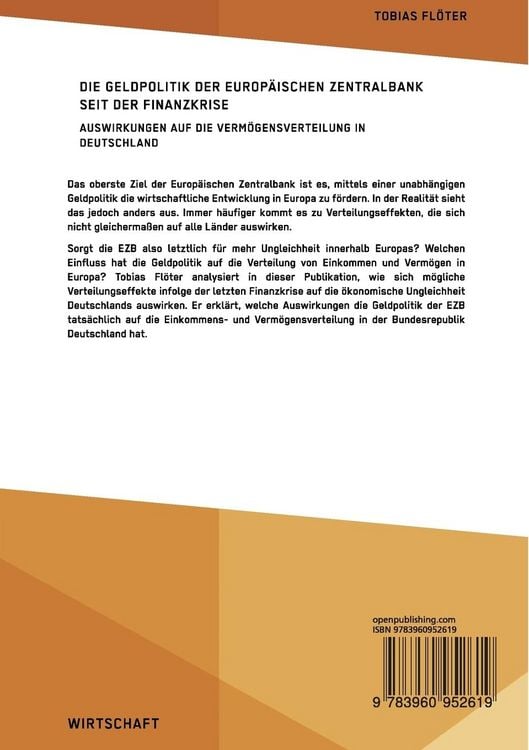 Produktbild: Die Geldpolitik der Europ&auml;ischen Zentralbank seit der Finanzkrise. Auswirkungen auf die Verm&ouml;gensverteilung in Deutschland