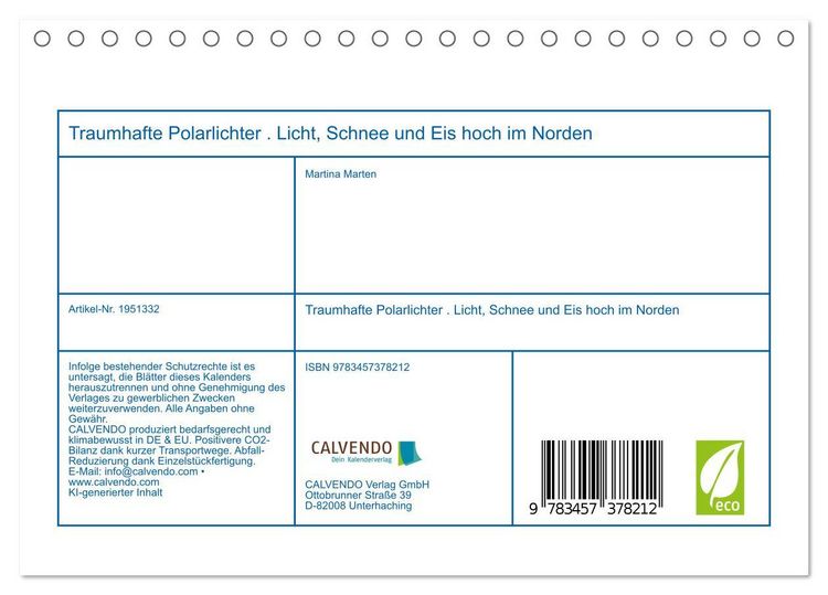 Produktbild: Traumhafte Polarlichter . Licht, Schnee und Eis hoch im Norden (Tischkalender 2026 DIN A5 quer), CALVENDO Monatskalender