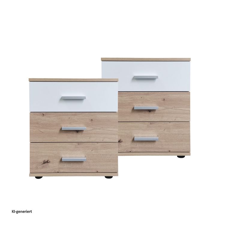 Produktbild: HTI-Living HTI-Living Nachtschrank mit 3 Schubladen 2er-Set Nina Wei&szlig; Artisaneiche