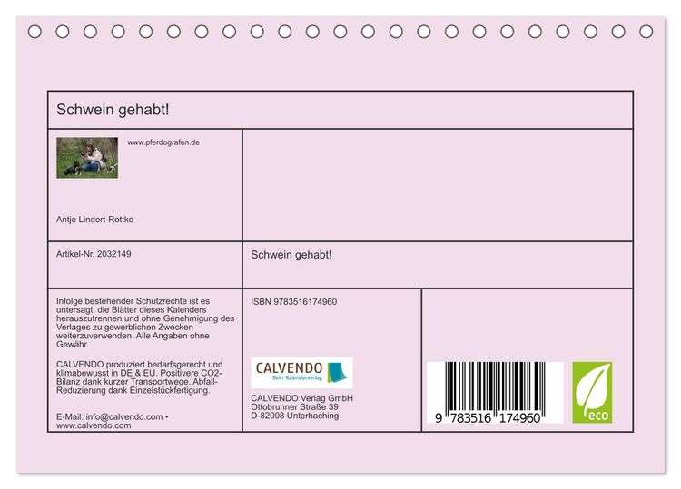 Produktbild: Schwein gehabt! (Tischkalender 2026 DIN A5 quer), CALVENDO Monatskalender