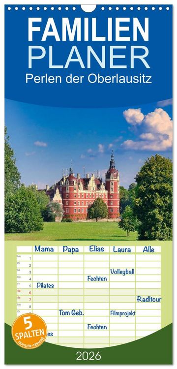 Produktbild: Familienplaner 2026 - Perlen der Oberlausitz mit 5 Spalten (Wandkalender, 21 x 45 cm) CALVENDO