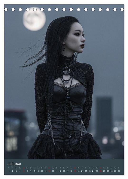 Produktbild: Gothic Girls - d&uuml;stere Frauen in schwarzer Gothic-Kleidung (Tischkalender 2026 DIN A5 hoch), CALVENDO Monatskalender